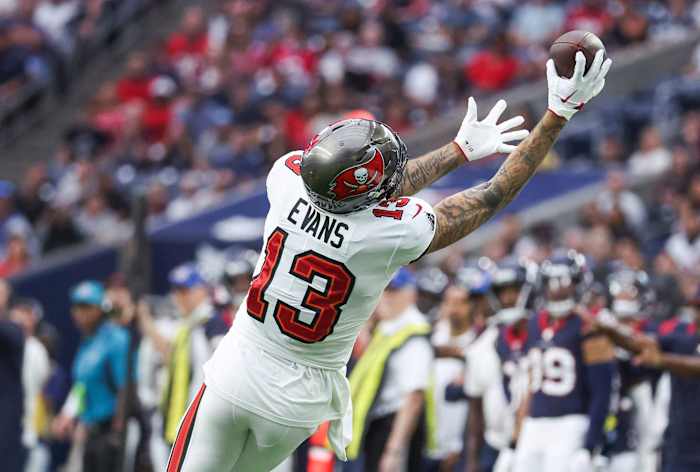 Tampa Bay Buccaneers wide receiver Mike Evans (13) attempts to make a reception during the first quarter against the Houston Texans at NRG Stadium.